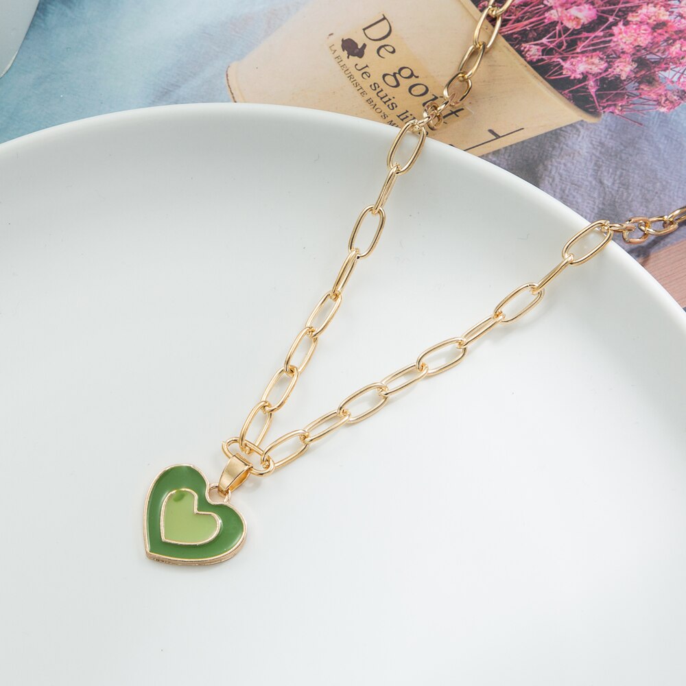 KISSWIFE Vintage Colorful Multilayered Heart Necklace For Women Couples Lovers Fashion Gold Color Chain Necklaces Gifts Jewelry