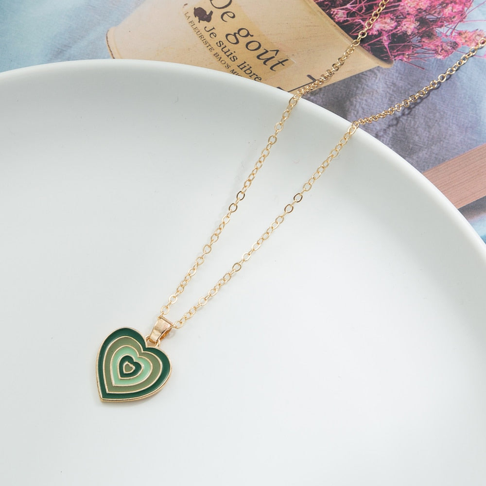 KISSWIFE Vintage Colorful Multilayered Heart Necklace For Women Couples Lovers Fashion Gold Color Chain Necklaces Gifts Jewelry