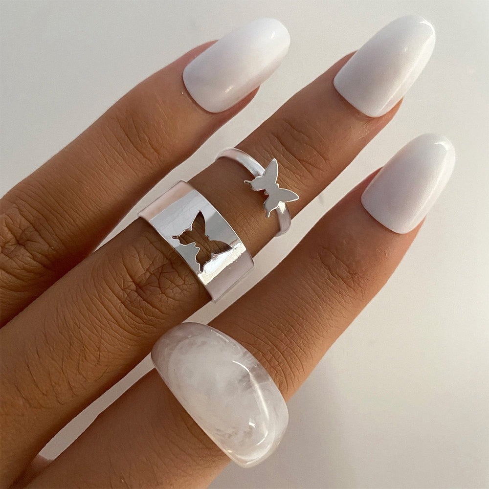 KISS WIFE Vintage Golden Heart Smile Rings Set for Women Ins Style Colorful Love Rings Cute Finger Rings for Girls Jewelry Gifts