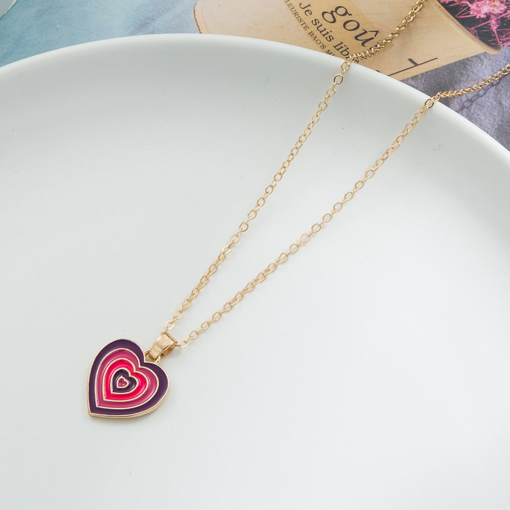 KISSWIFE Vintage Colorful Multilayered Heart Necklace For Women Couples Lovers Fashion Gold Color Chain Necklaces Gifts Jewelry