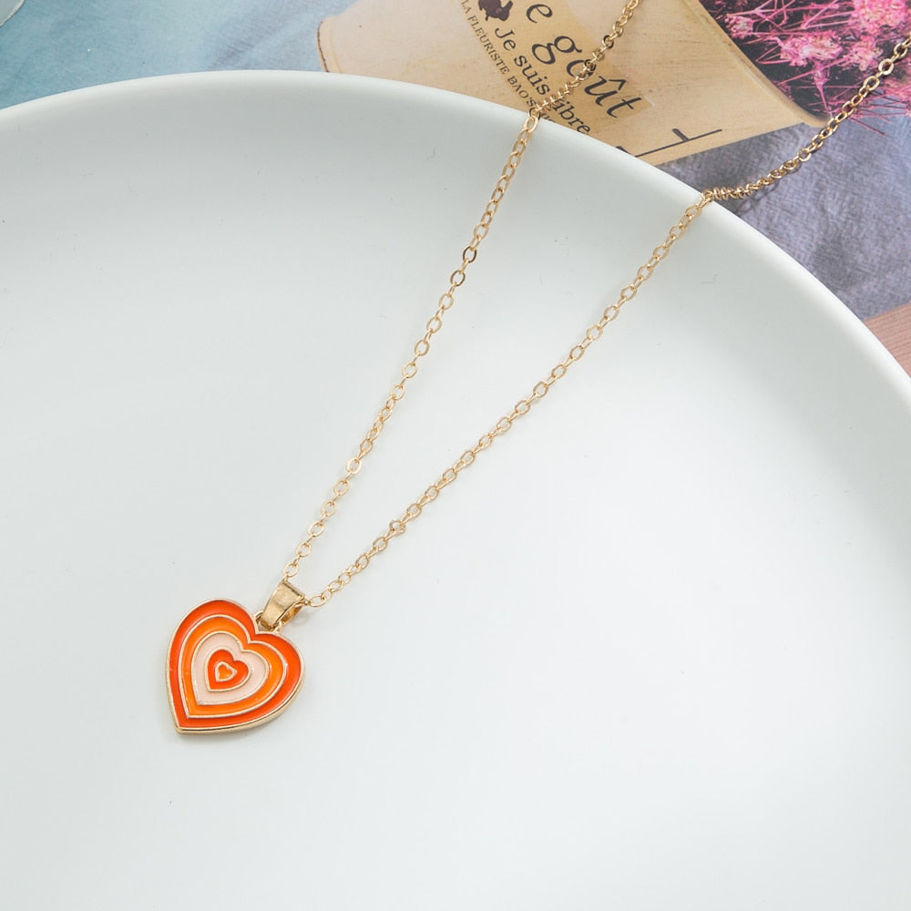 KISSWIFE Vintage Colorful Multilayered Heart Necklace For Women Couples Lovers Fashion Gold Color Chain Necklaces Gifts Jewelry