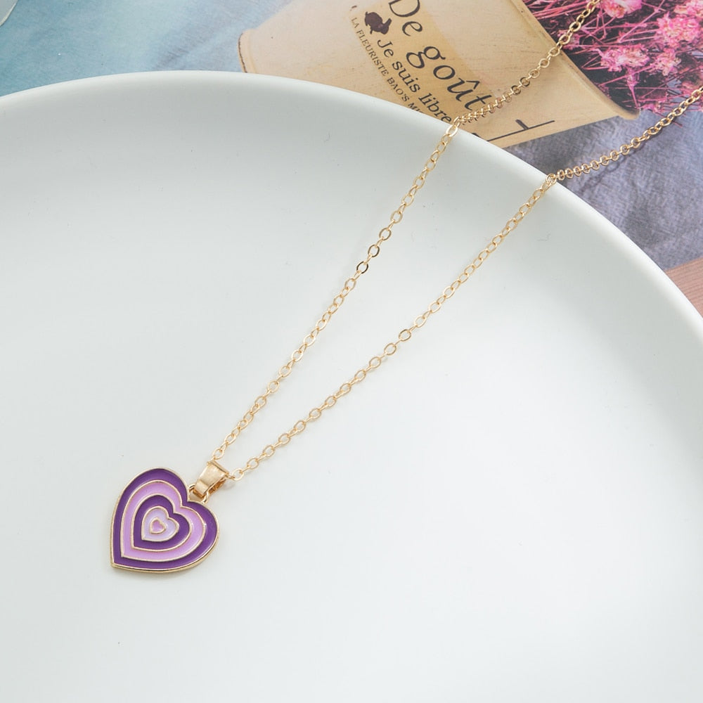 KISSWIFE Vintage Colorful Multilayered Heart Necklace For Women Couples Lovers Fashion Gold Color Chain Necklaces Gifts Jewelry
