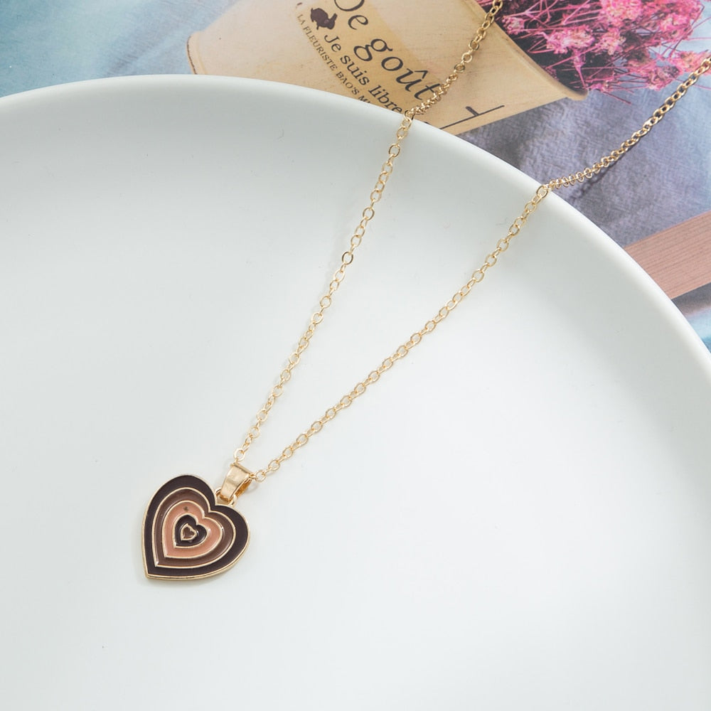 KISSWIFE Vintage Colorful Multilayered Heart Necklace For Women Couples Lovers Fashion Gold Color Chain Necklaces Gifts Jewelry